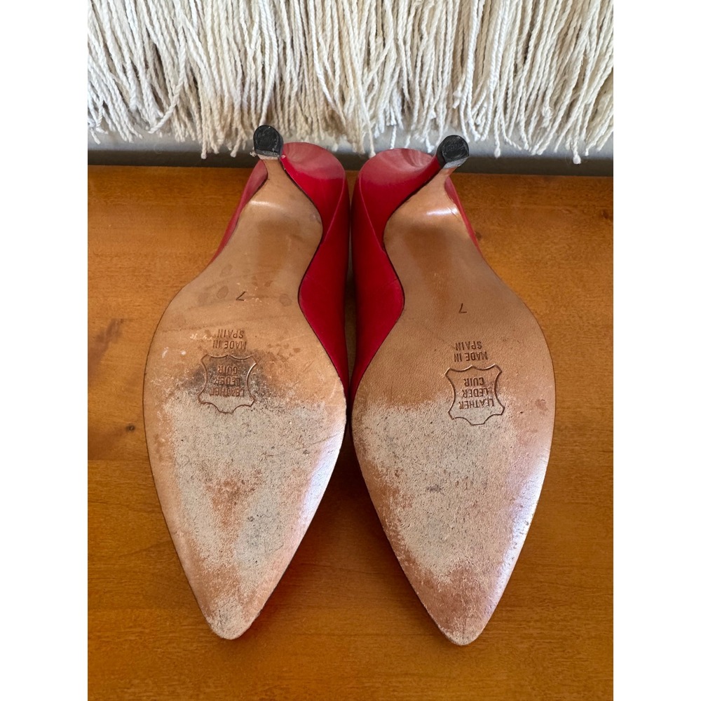 80s Vintage NORMA KAMALI Made In Italy Red Leather T Strap Stiletto Heels Size 7 - Picture 14 of 15